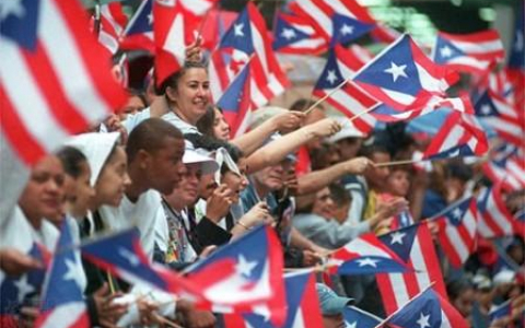 Puerto Rican Festival Attendees with Puerto Rican Flags