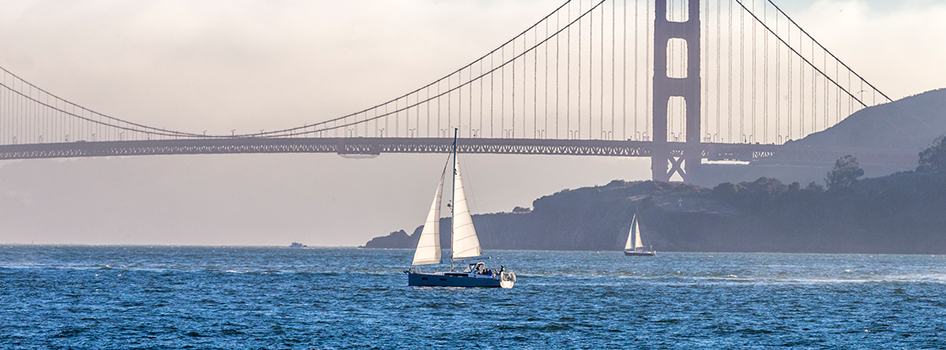 Yacht in the harbor near Golden Gate Bridge
