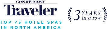 Banner that reads "Conde Nast Traveler - Top 75 Hotel Spas In North America 3 years in a row"